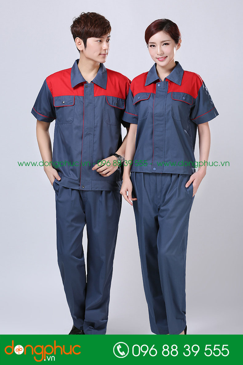 Mẫu bảo hộ màu xanh đậm phối đỏ cộc tay